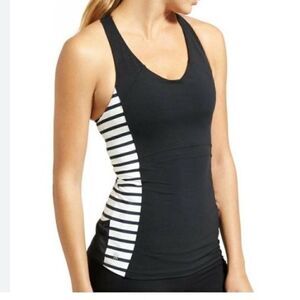 ATHLETA Stripe Ace Racer Top Black White Size Small